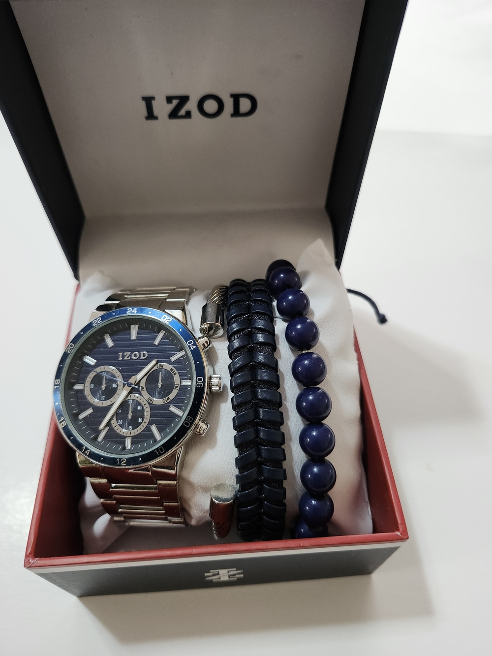 IZOD Men's Silver Watch with Blue Dial and Bracelet Set